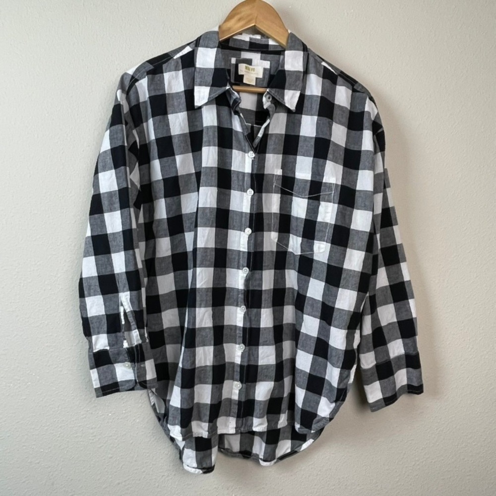 Maeve Anthropologie‎ Button Down Shirt Womens Medium Black White Buffalo Check